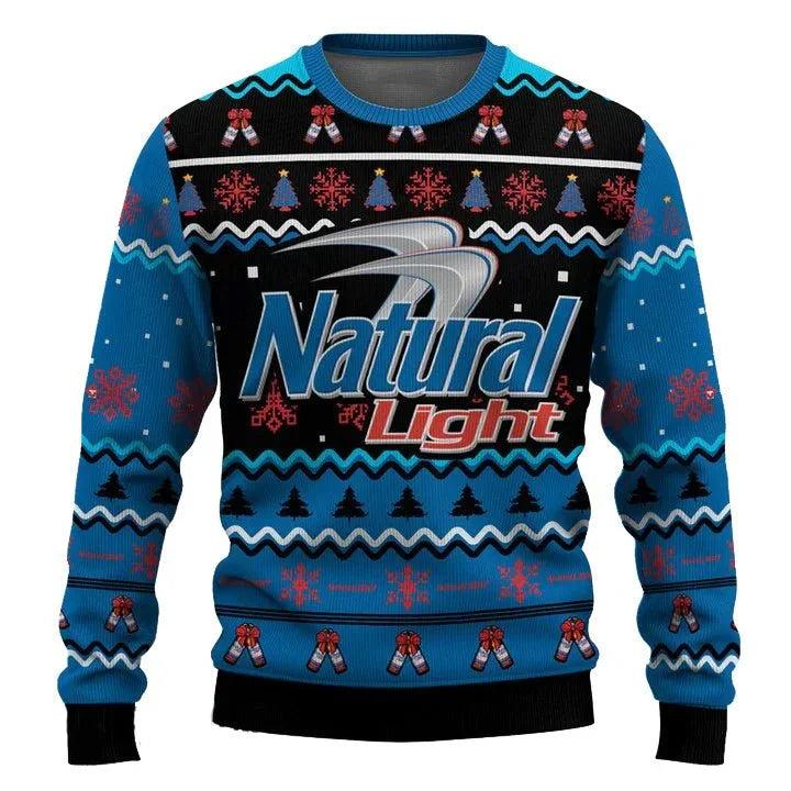 Personalized Natural Light Pine Tree Snowing Ugly Christmas Sweater