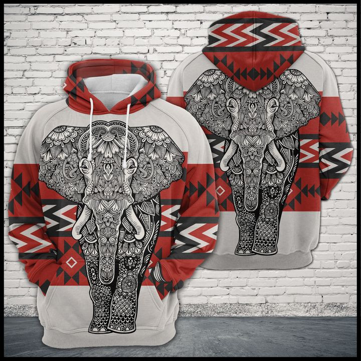 Elephant Zentangle Native Pattern 3D All Over Print Hoodie & Zip Hoodie