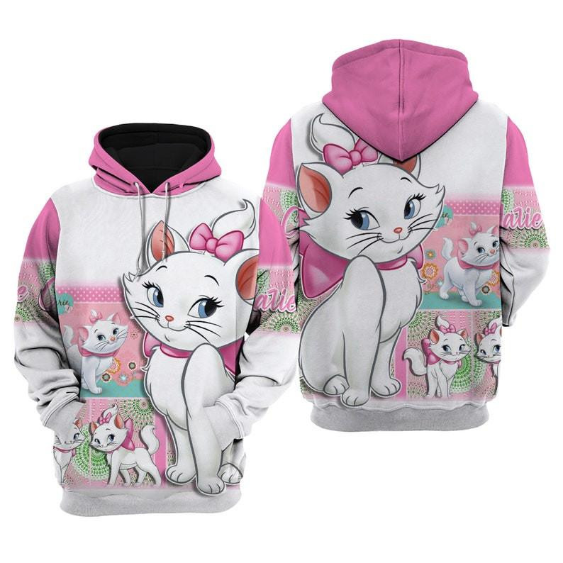 Cartoon Fan Gift, Cute Marie Cat The Aristocats, Marie Cat All Over Print Hoodie, Zip Hoodie