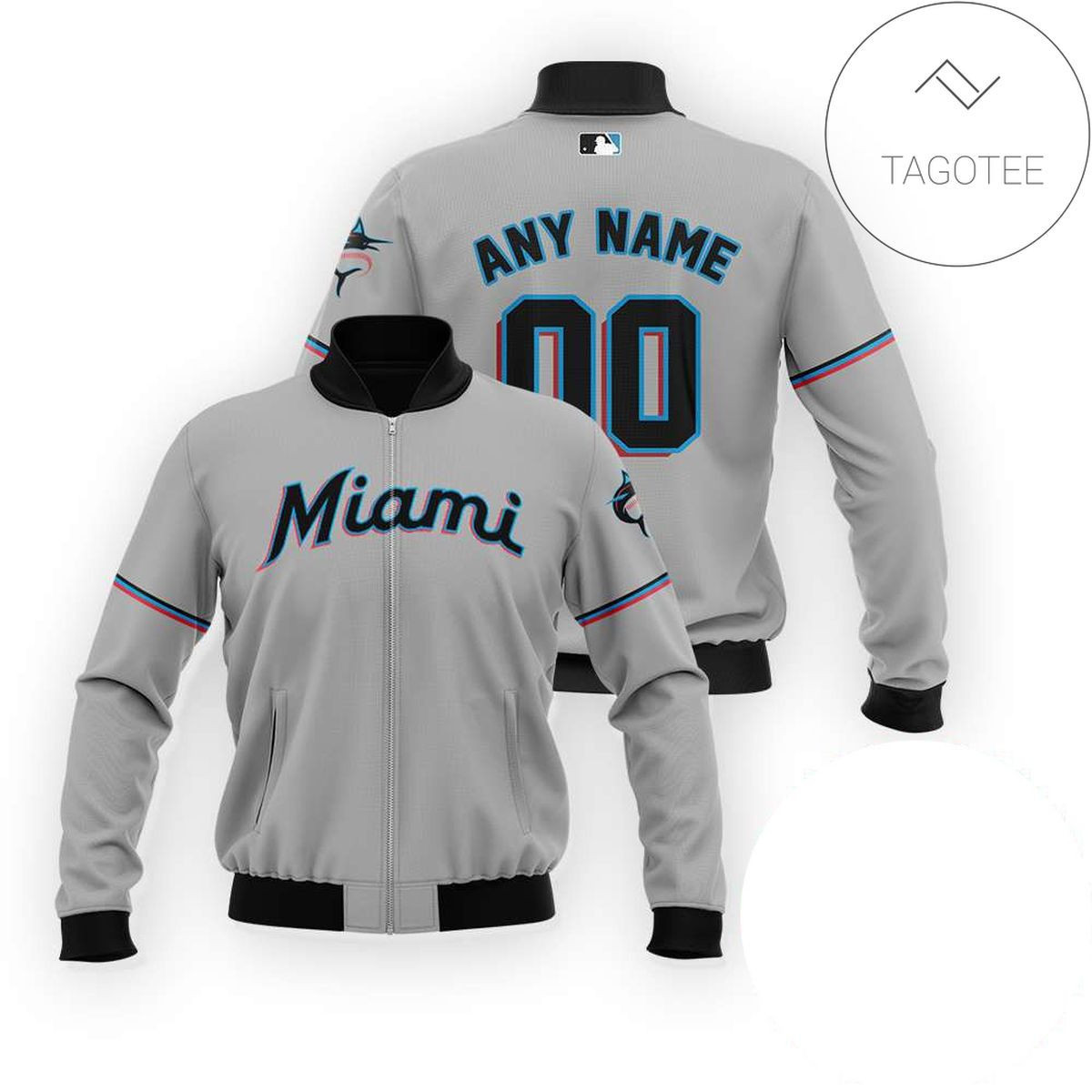 Miami Marlins Custom Name Number Gray Bomber Jacket