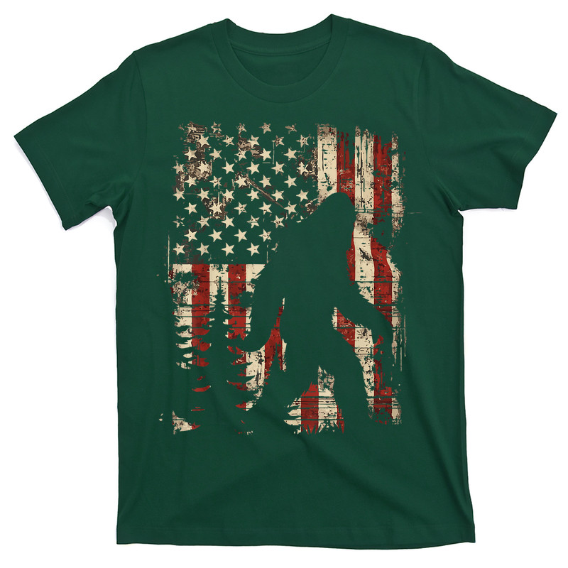 Bigfoot Sasquatch America Flag T-Shirt