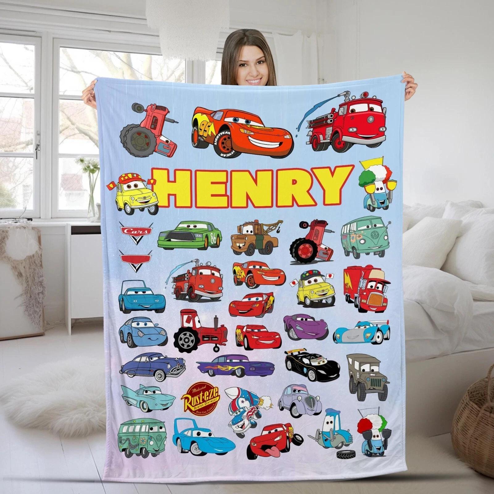 Personalized Cars Blanket Custom Name Pixar Cars Fleece Sherpa Blanket