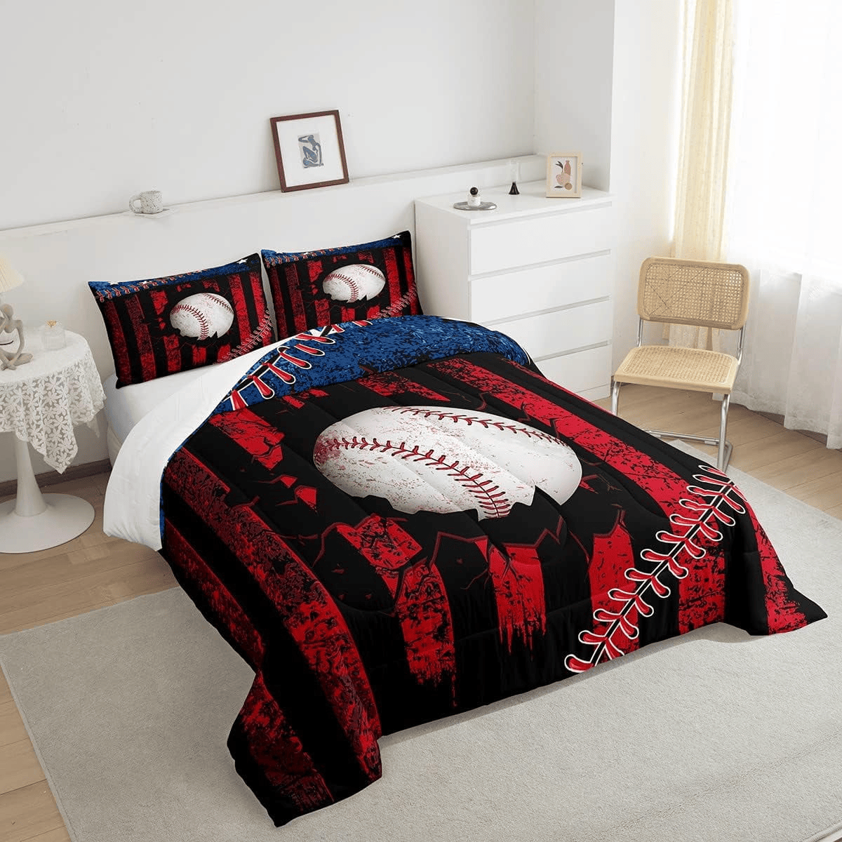 Baseball Bedding Set Baseball American Flag Retro Camo Geometry Duvet Covers Red