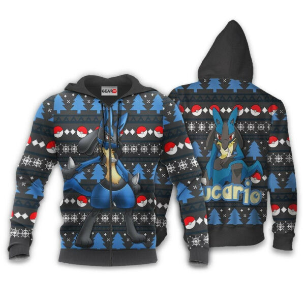 Lucario Anime Pokemon Ugly Christmas Sweater 1k790   Cartoon Graphic Outfits Aop 3d Hoodie Zip Hoodie 278