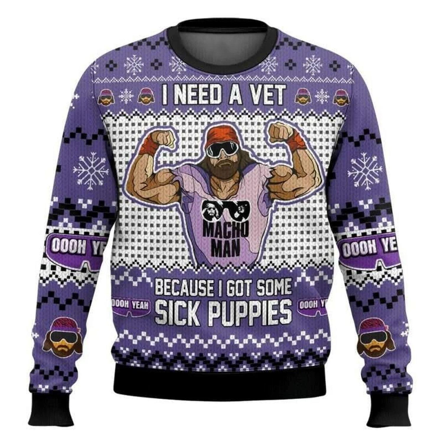 Sick Puppies Macho Man Ugly Christmas Sweater