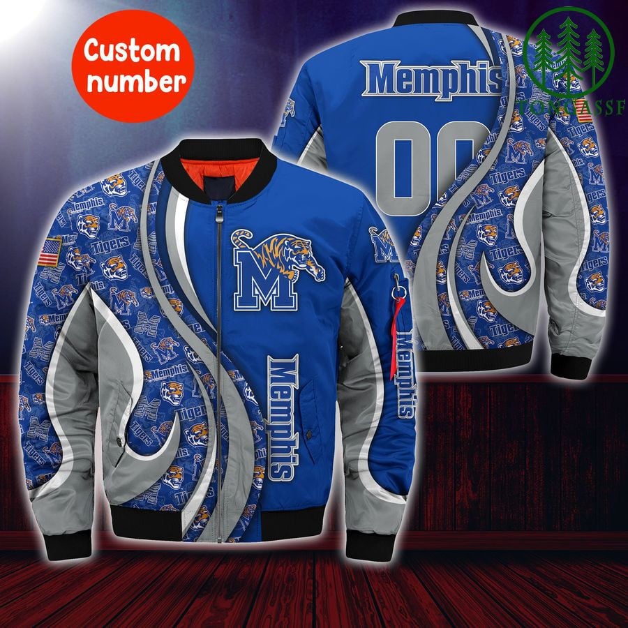 Memphis Tigers Custom Number Blue Grey Bomber Jacket
