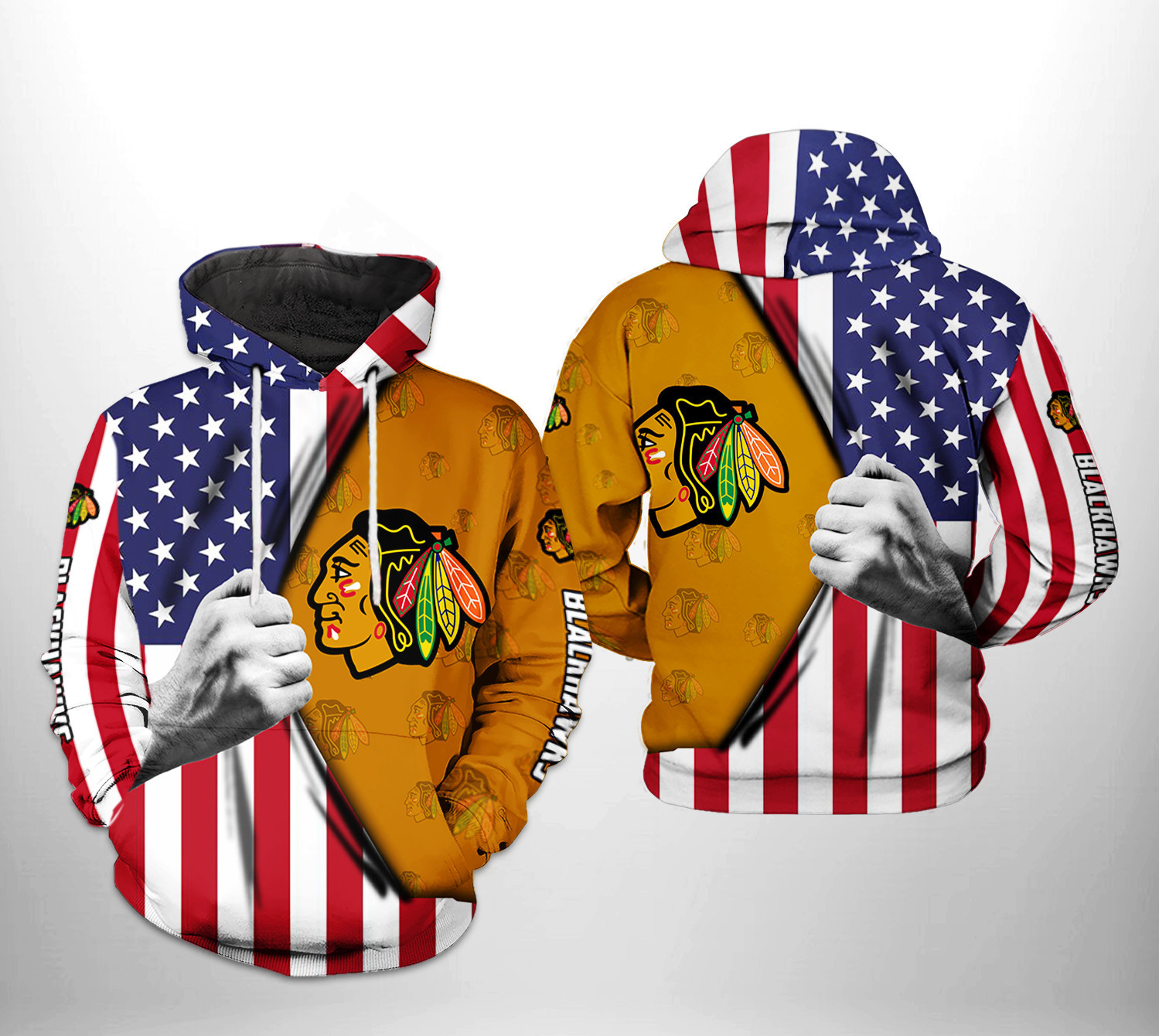 Chicago Blackhawks US FLag 3D All Over Print Hoodie & Zip Hoodie