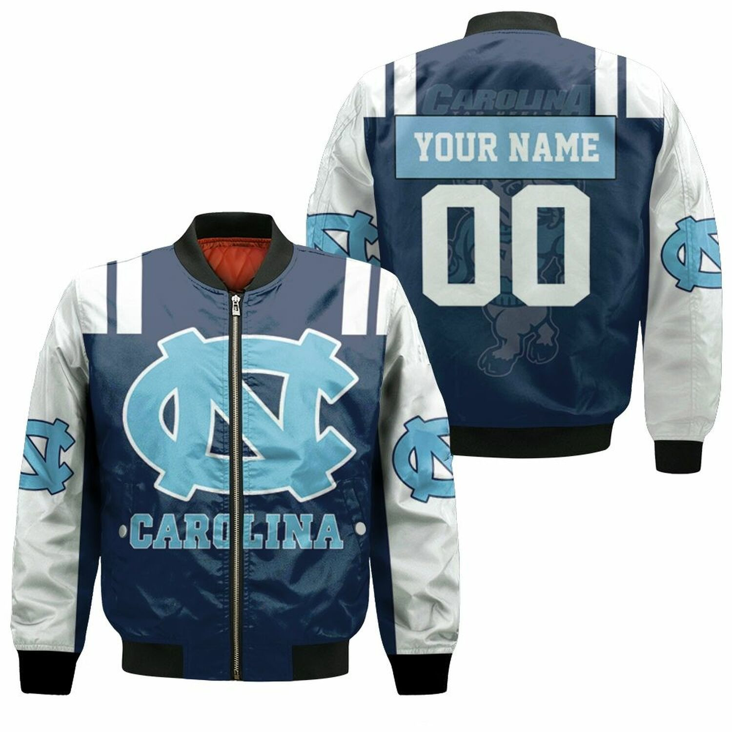 North Carolina Tar Heels Custom Name Number Dark Blue Bomber Jacket
