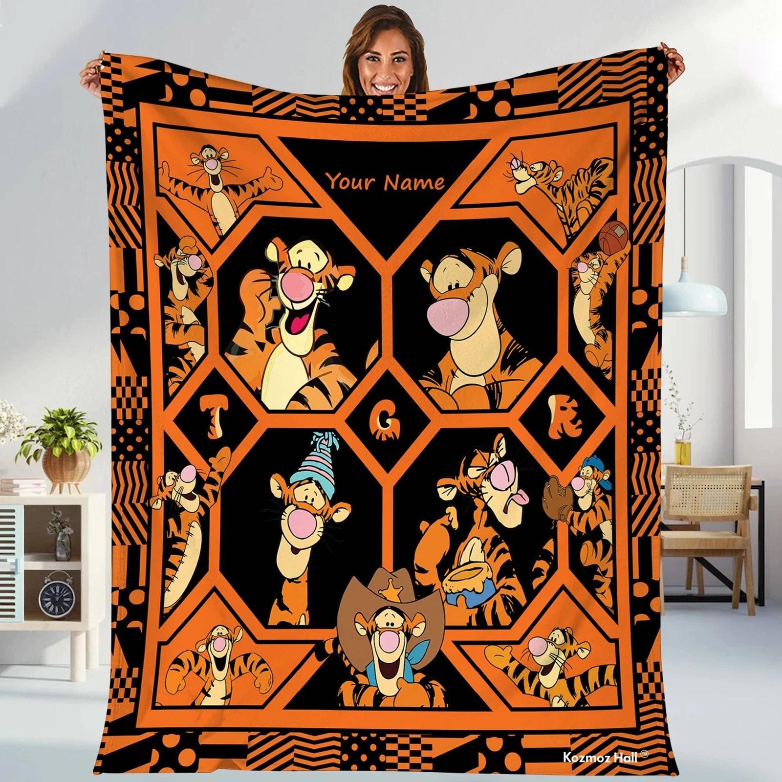 Personalized Tigger Blanket Winnie The Pooh Tigger Fleece Sherpa Blanket