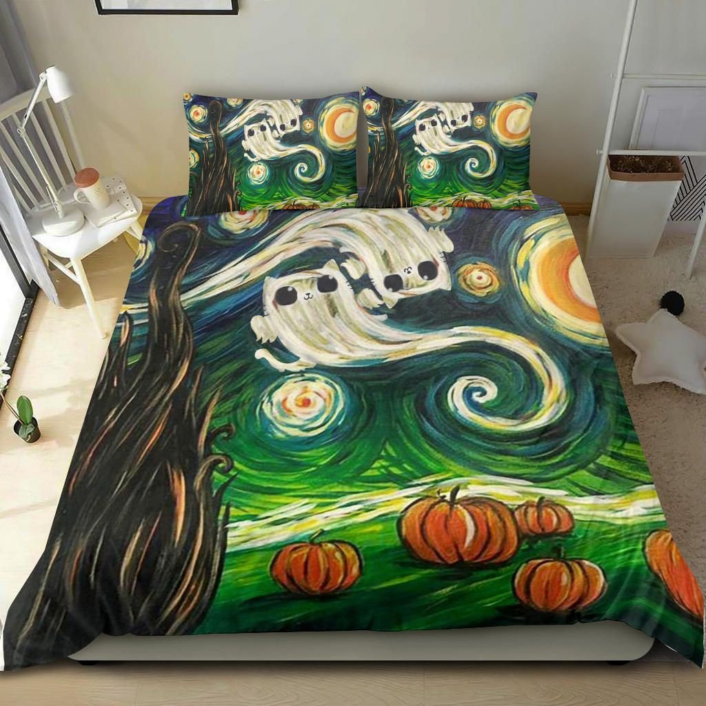 Halloween Bedding Set Cat Starry Night Halloween Duvet Covers