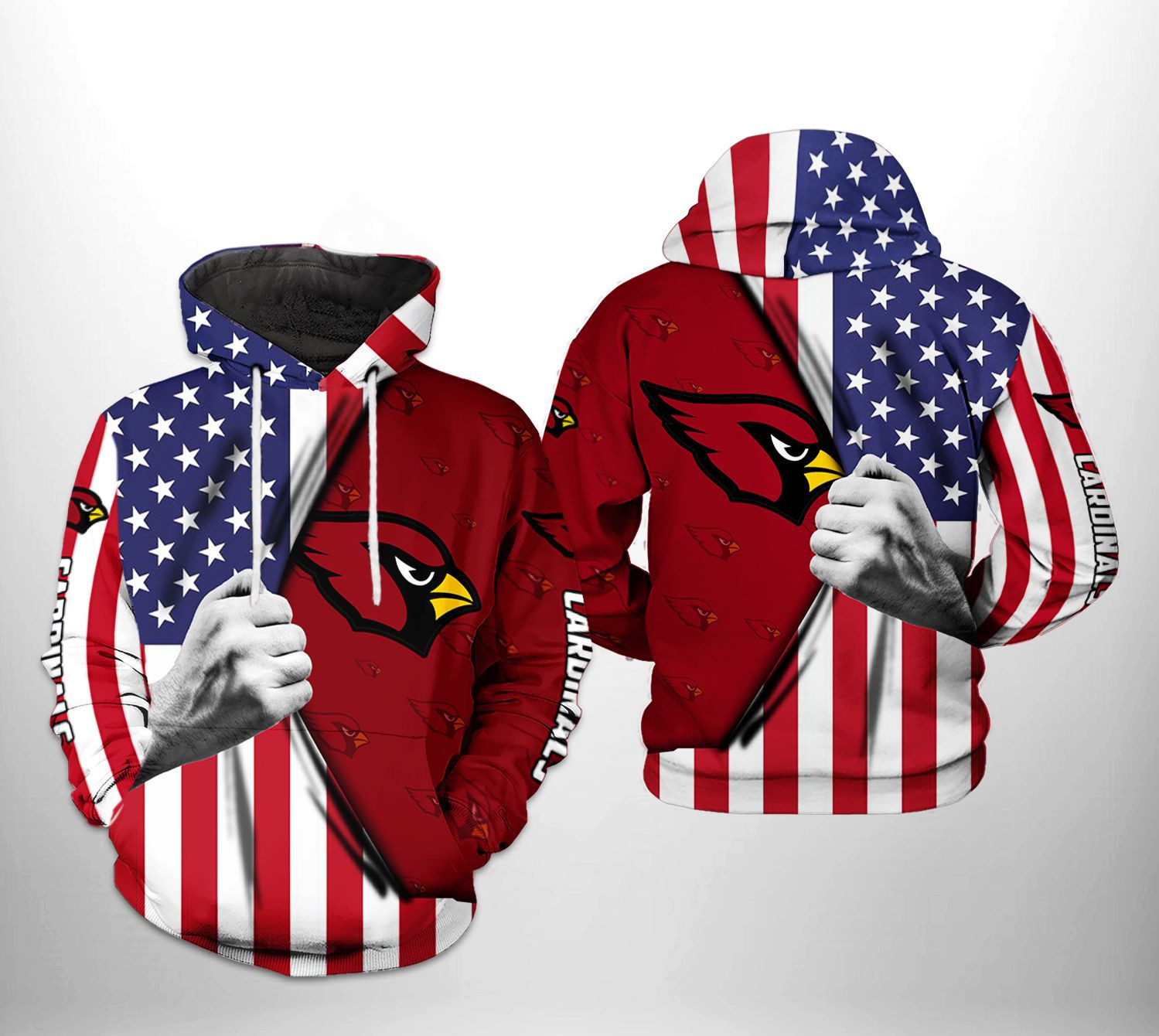 Arizona Cardinals US Flag Team 3D All Over Print Hoodie & Zip Hoodie