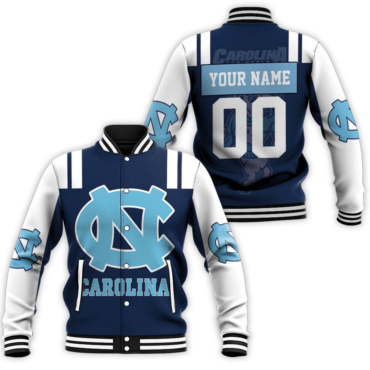 North Carolina Tar Heels Custom Name Number Dark Blue Baseball Jacket
