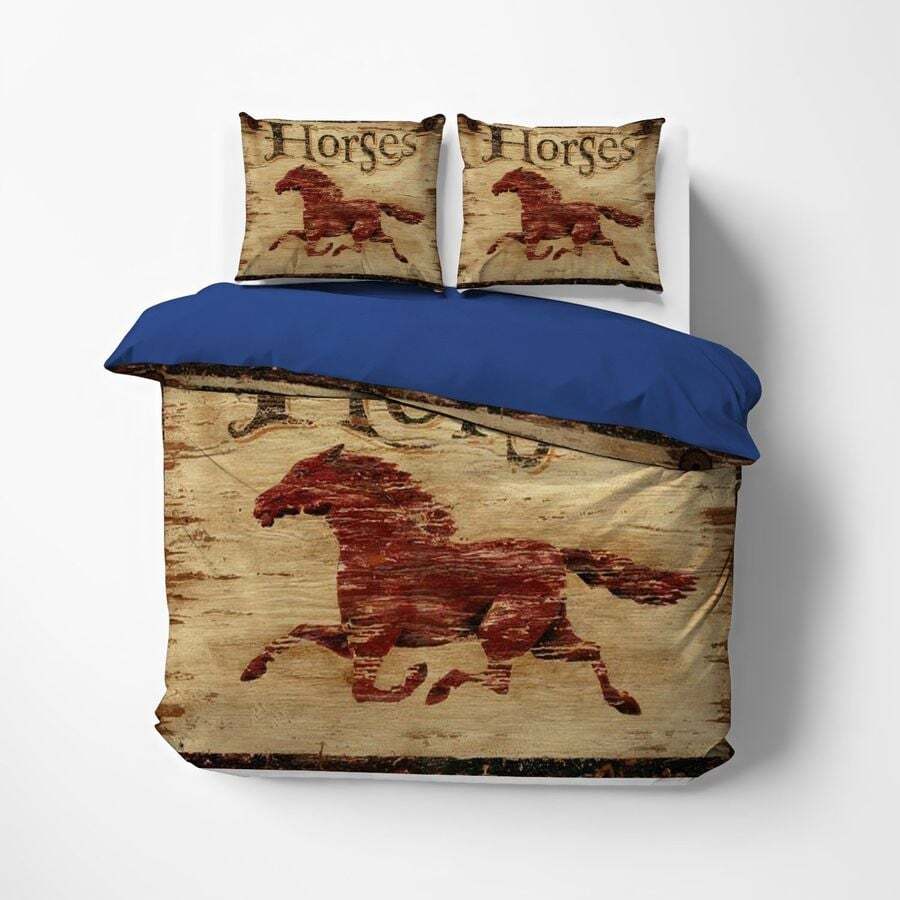 Horse Bedding Set Running Horse Graphic Grunge Style Duvet Covers