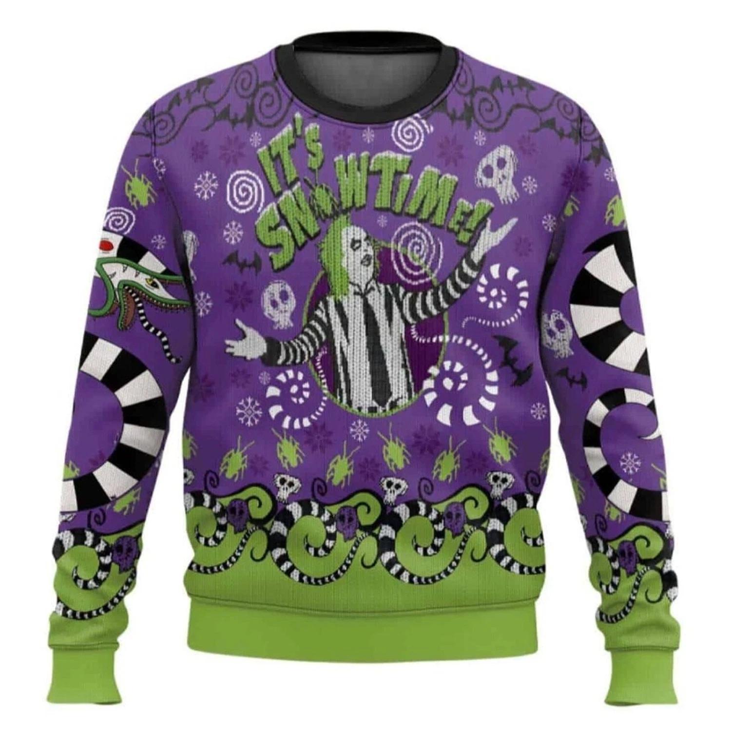 Its Snowtime Beetlejuice Ugly Christmas Sweater