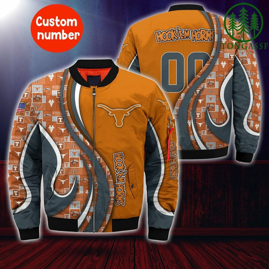 Texas Longhorns Custom Number Orange Bomber Jacket