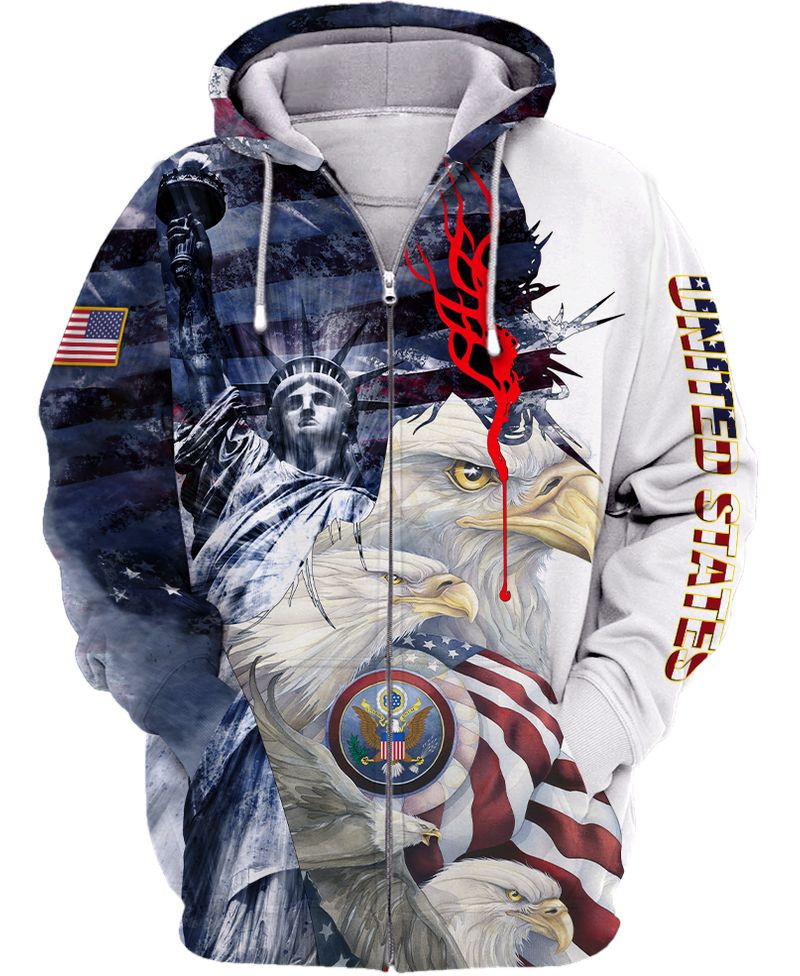 America Statue Of Liberty Eagle And God 3d Hoodie
