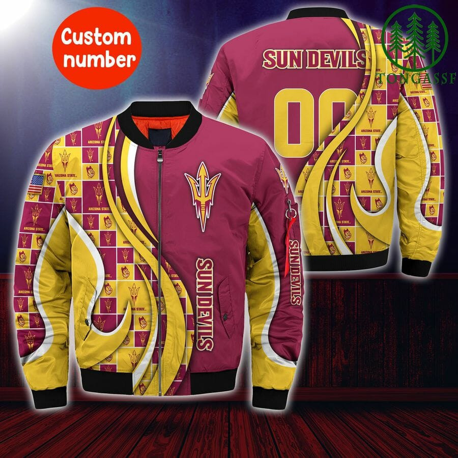 Arizona State Sun Devils Custom Number Maroon Gold Bomber Jacket