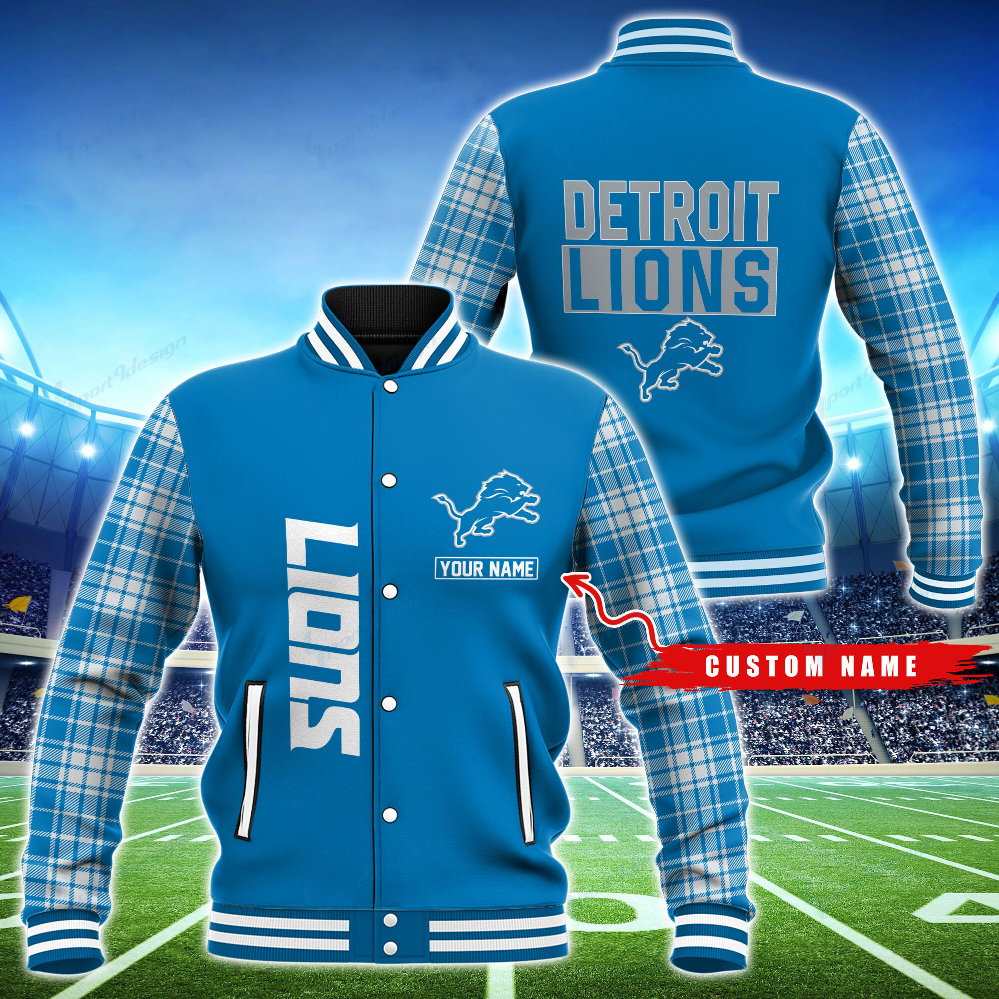 Detroit Lions Personalized Baseball Jacket BG43