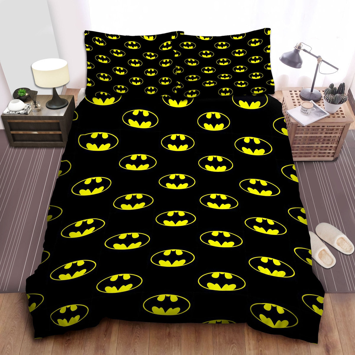 Batman Bedding Set DC Batman The Bat Logo Pattern Duvet Covers Black