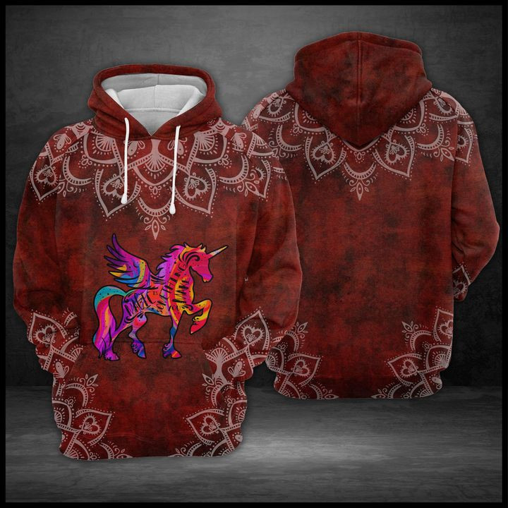 Unicorn Red Mandal 3D All Over Print Hoodie & Zip Hoodie