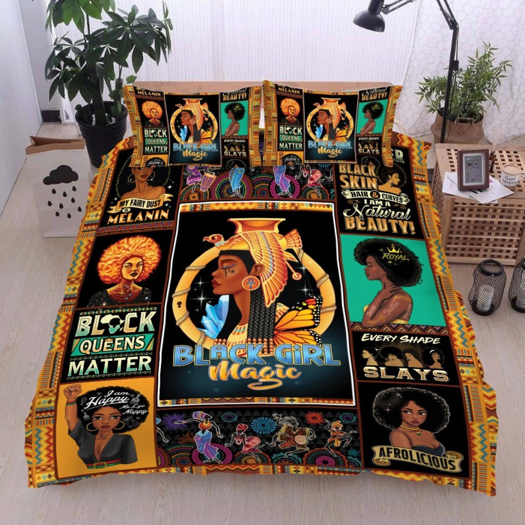 Africa Americans Bedding Set Black Girl Magic Pattern Duvet Covers Black