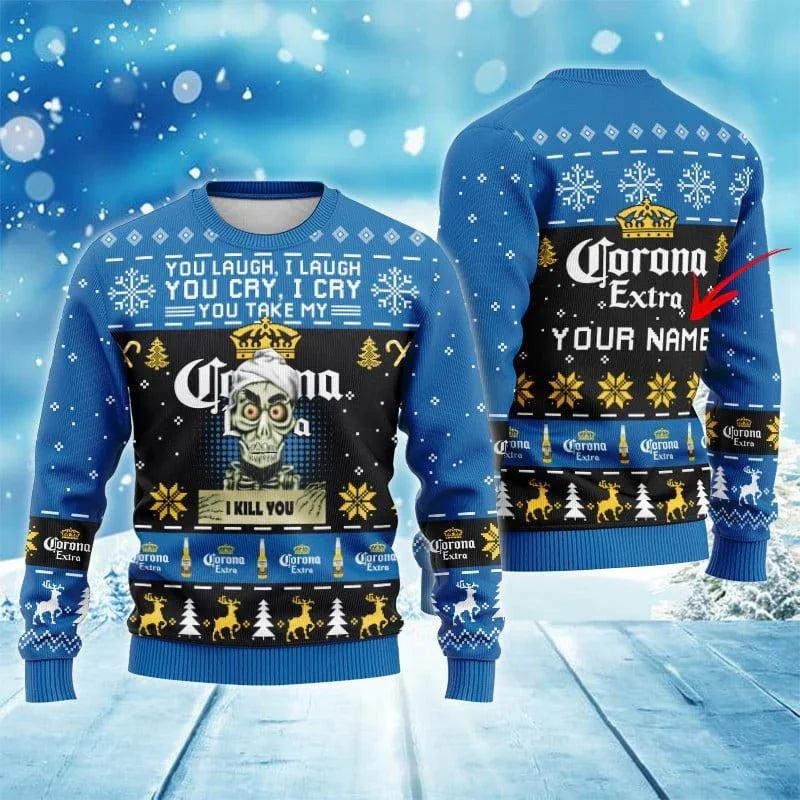 Personalized Corona Extra Funny Skeleton Ugly Christmas Sweater