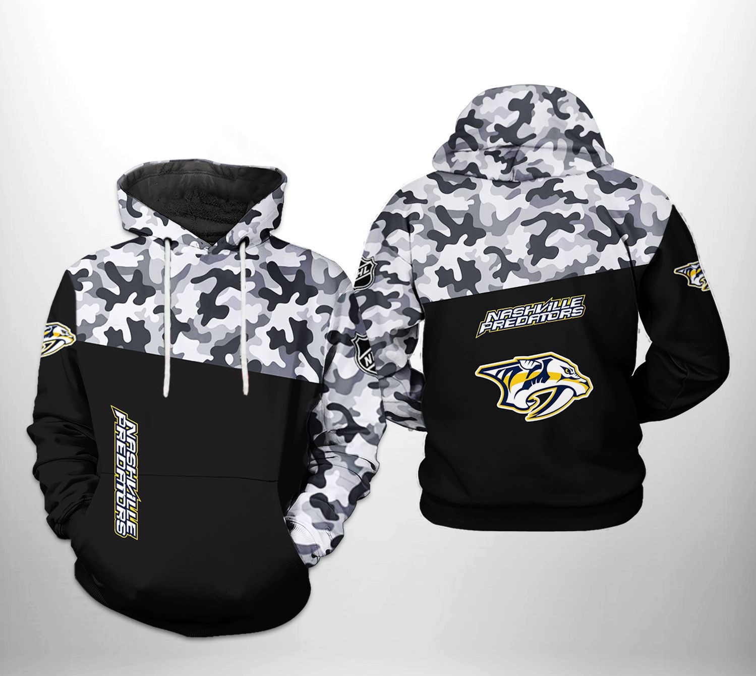 Nashville Predators Camo Veteran 3D All Over Print Hoodie & Zip Hoodie