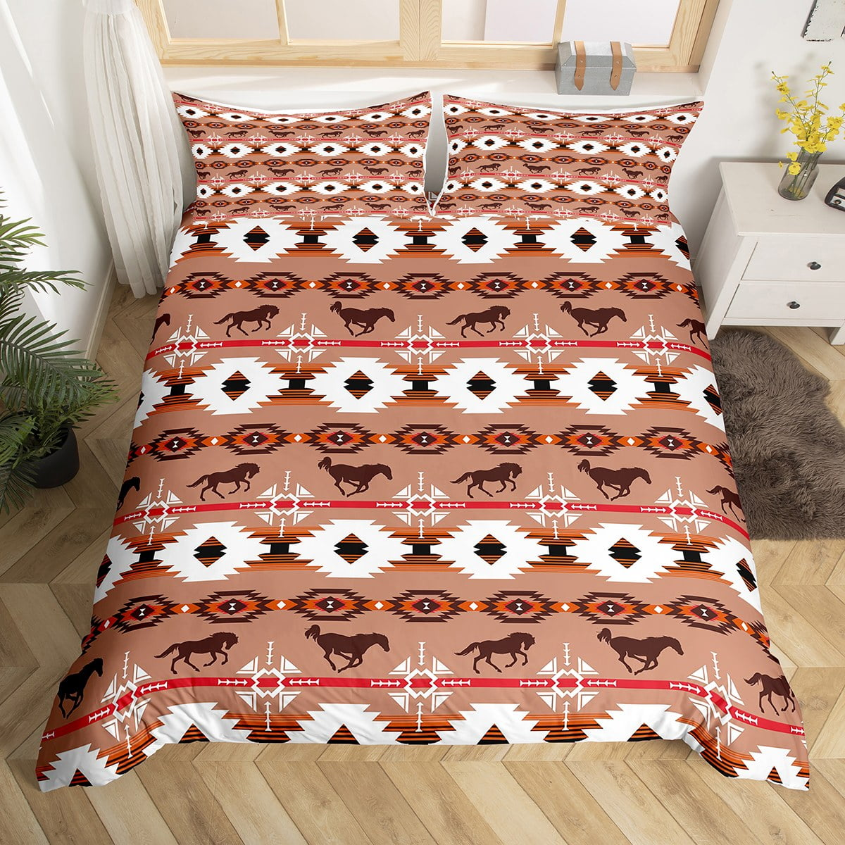 Horse Bedding Set Horse Indian Tribal Geometry Duvet Covers