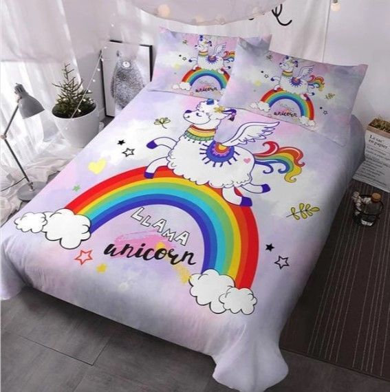 Llama Bedding Set Llama Unicorn Rainbow Pattern Duvet Covers