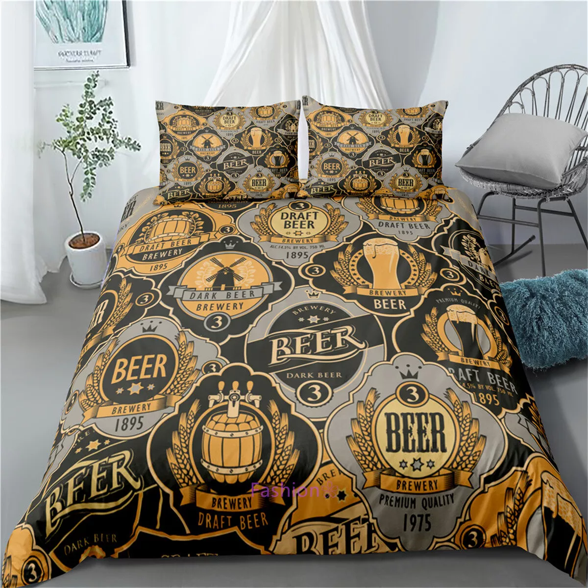 Beer Bedding Set Beer Brewery Premium Quality 1975 Duvet Covers Black