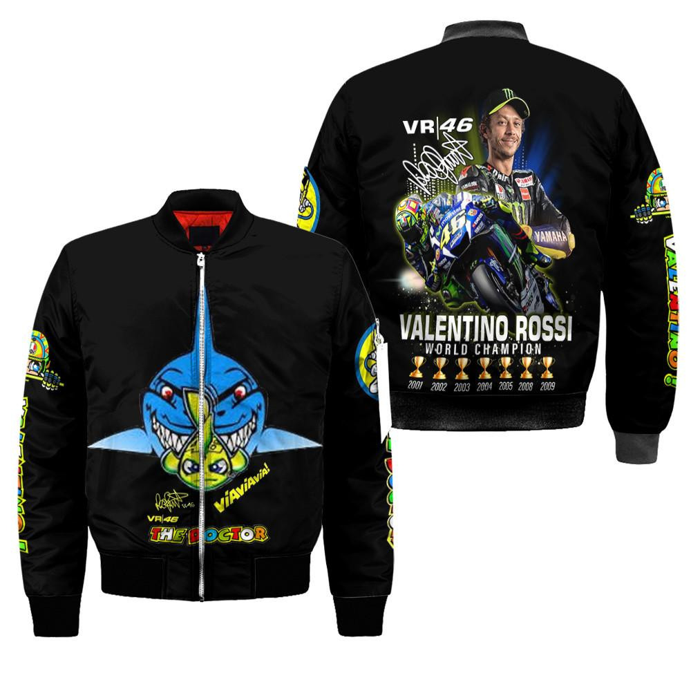 Valentino Rossi Motogp Fan Gift, Vr 46 Valentino Rossi Signature Gift, 7 World Champion Championships All Over Printed 3d Bomber Jacket
