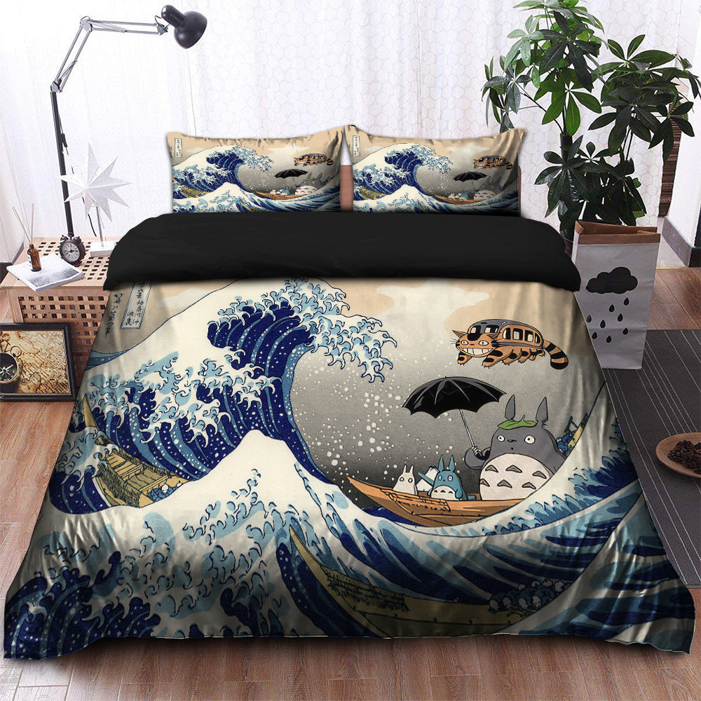 SGhibli Bedding Set Totoro The Great Wave Japan Duvet Covers