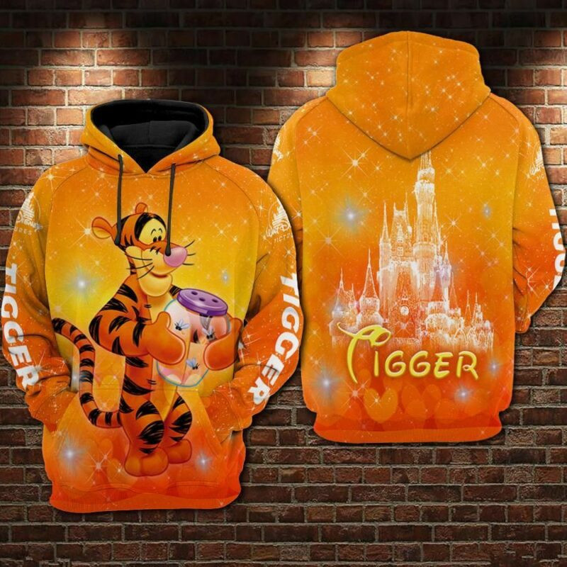Tigger Cartoon Winnie The Pooh Disneyland Over Print 3d Hoodie Zip Hoodie