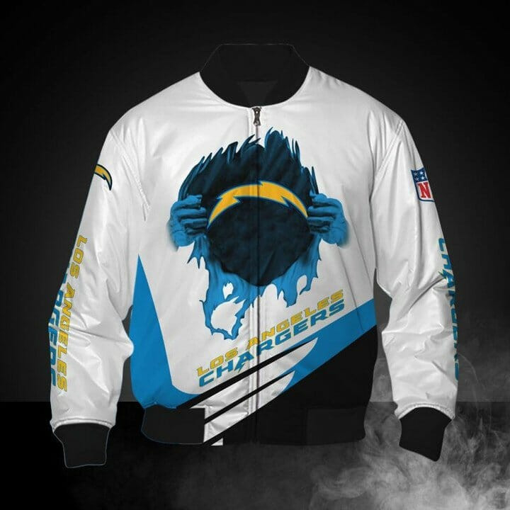 Los Angeles Chargers White Blue Bomber Jacket