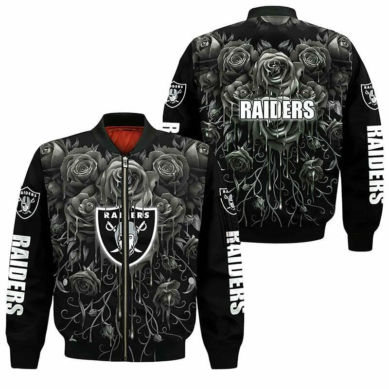 Las Vegas Raiders Silver Rose Black Bomber Jacket