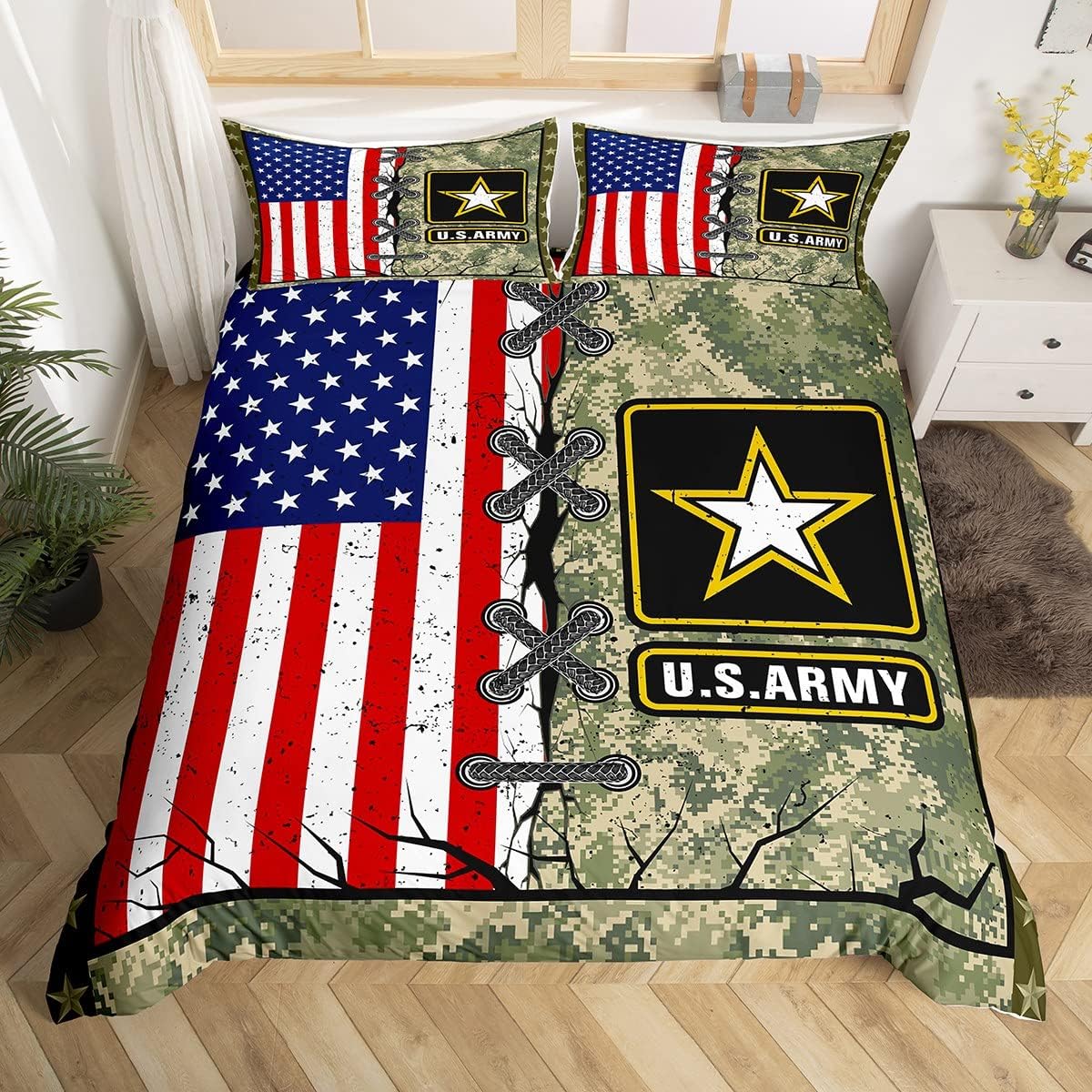 Veteran Bedding Set US Army American Flag Camoflage Pattern Duvet Covers