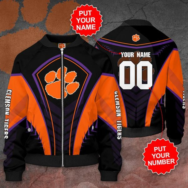Clemson Tigers Custom Name Number Black Bomber Jacket
