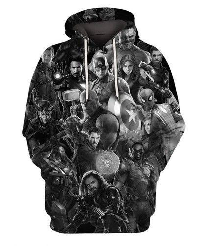 Marvel Avengers Characters Black White 3d Hoodie Zip Hoodie