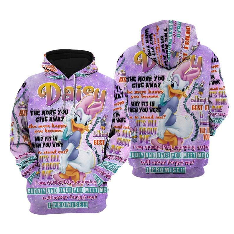 Cartoon Daisy Duck, Cute Daisy Duck, Quotes All Over Print Hoodie, Zip Hoodie