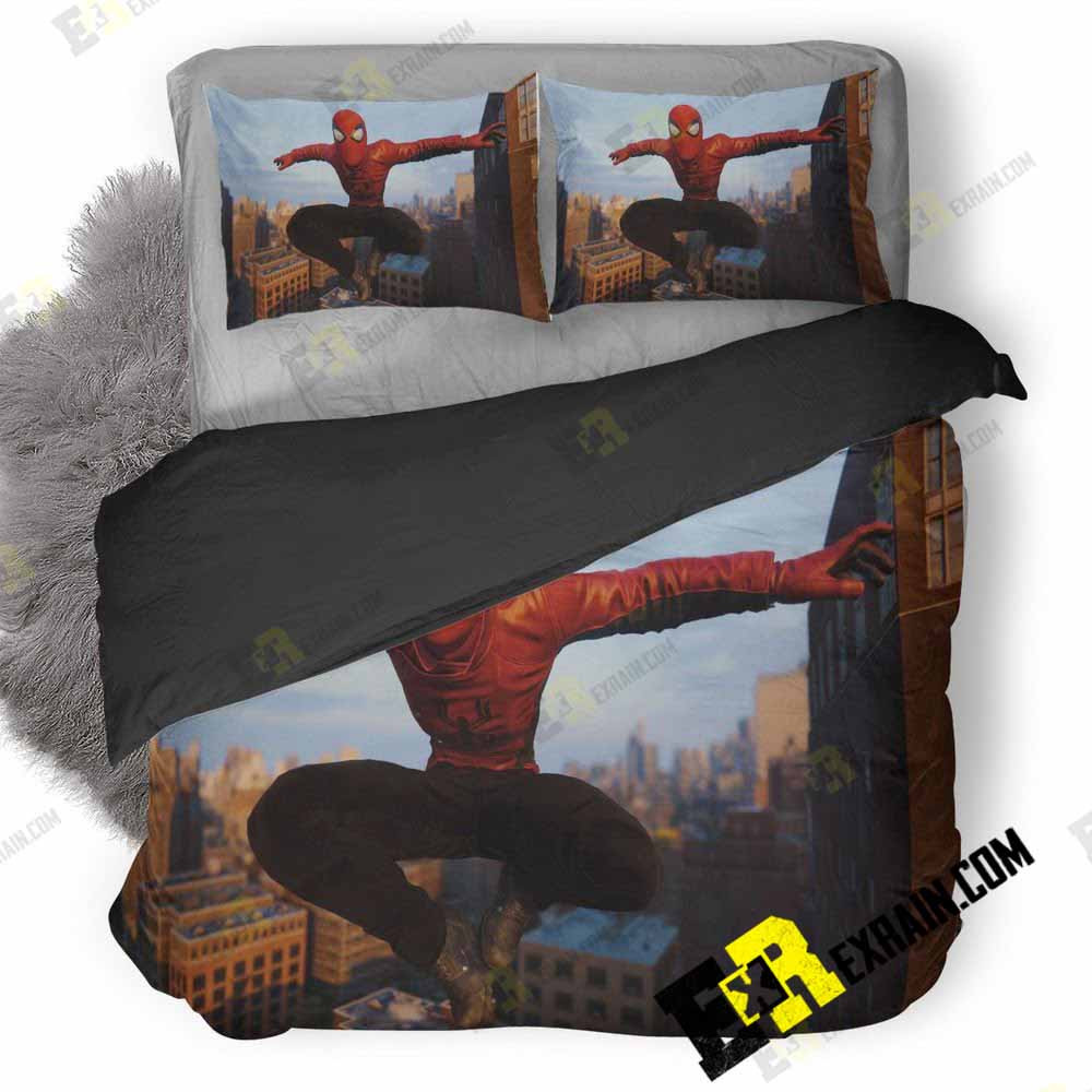 Spiderman Jumping Wearing Red Spider Jacket 6F 3D Customized Duvet Cover Bedding Set