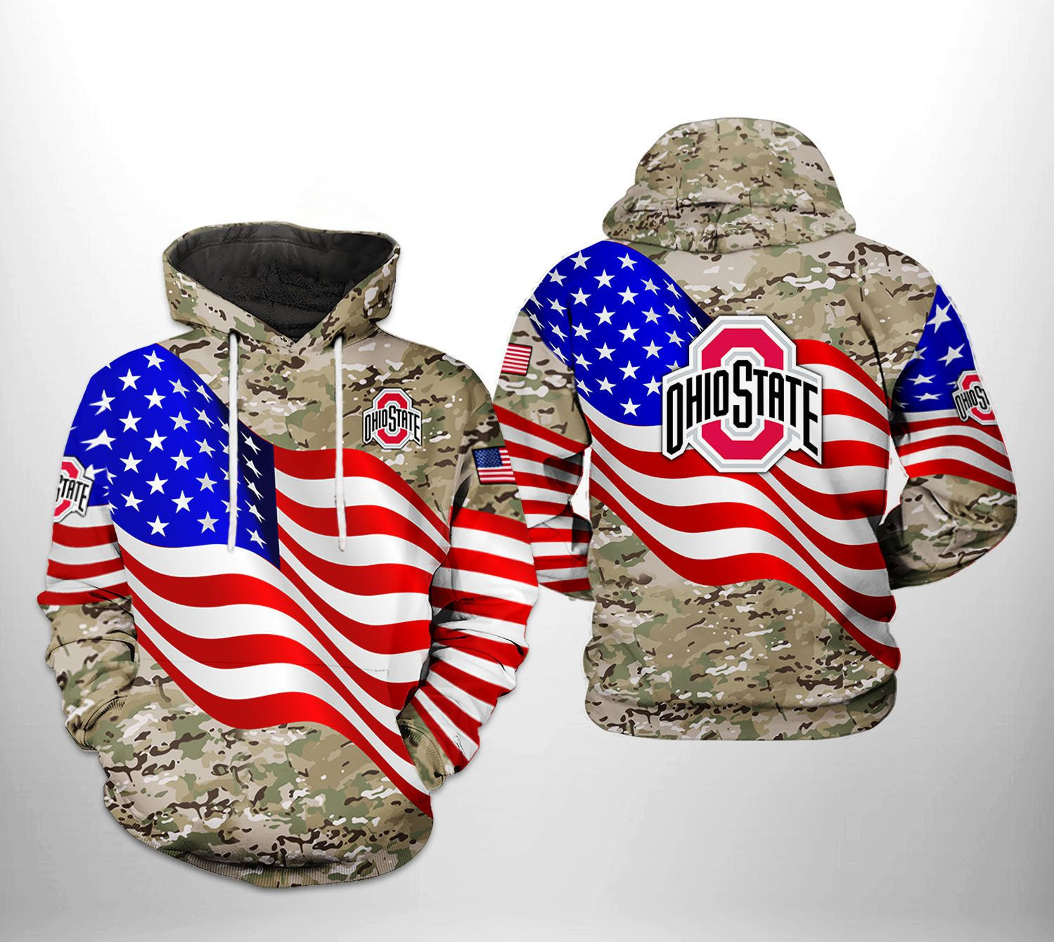 Ohio State Buckeyes US Flag Camo Veteran 3D All Over Print Hoodie & Zip Hoodie