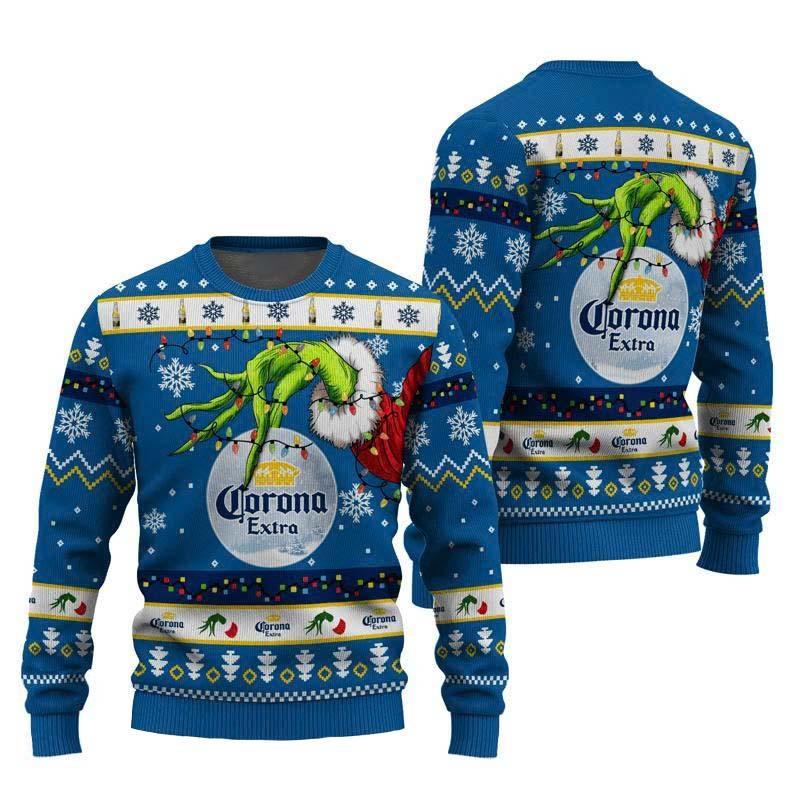 Corona Extra Grinch Hand Stock Ugly Christmas Sweater