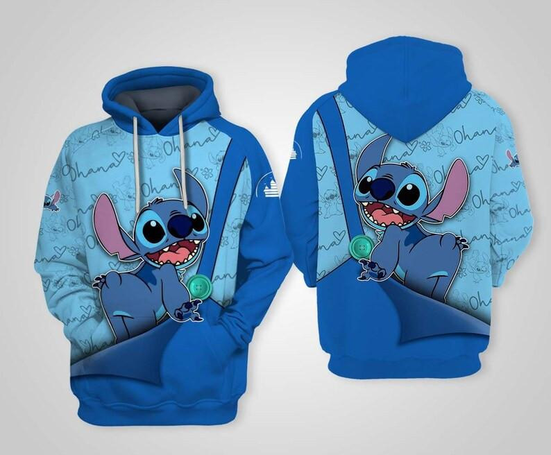 Cartoon Fan Gift, Lilo And Stitch Disney, Cute Stitch Ohana All Over Print Hoodie, Zip Hoodie