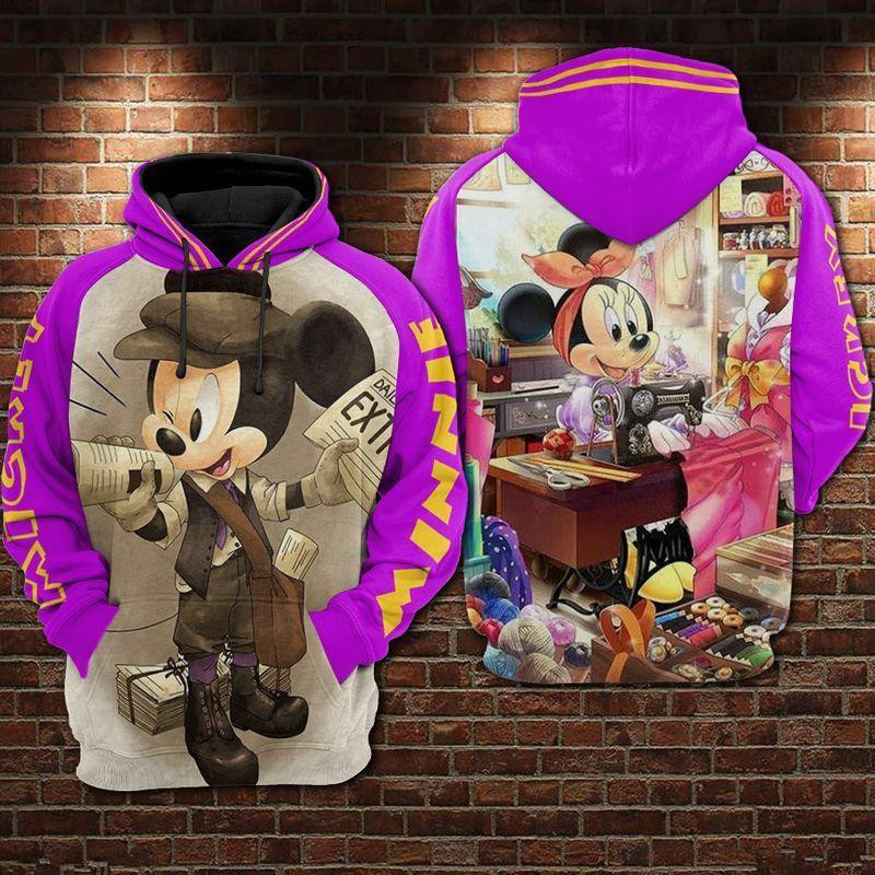 Minnie And Mickey Mouse Newsboy And Sewing Pink 3d Hoodie Zip Hoodie