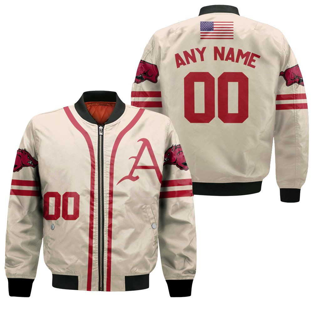 Arkansas Razorbacks Custom Name Number White Bomber Jacket