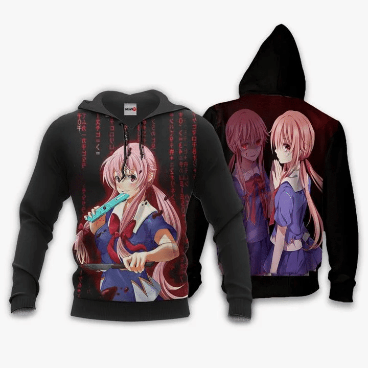 Yuno Gasai Future Diary Mirai Nikki 1 3d Hoodie Zip Hoodie