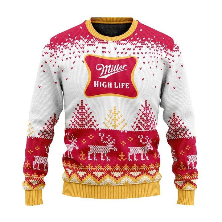 Personalized Miller High Life Reindeer Ugly Christmas Sweater