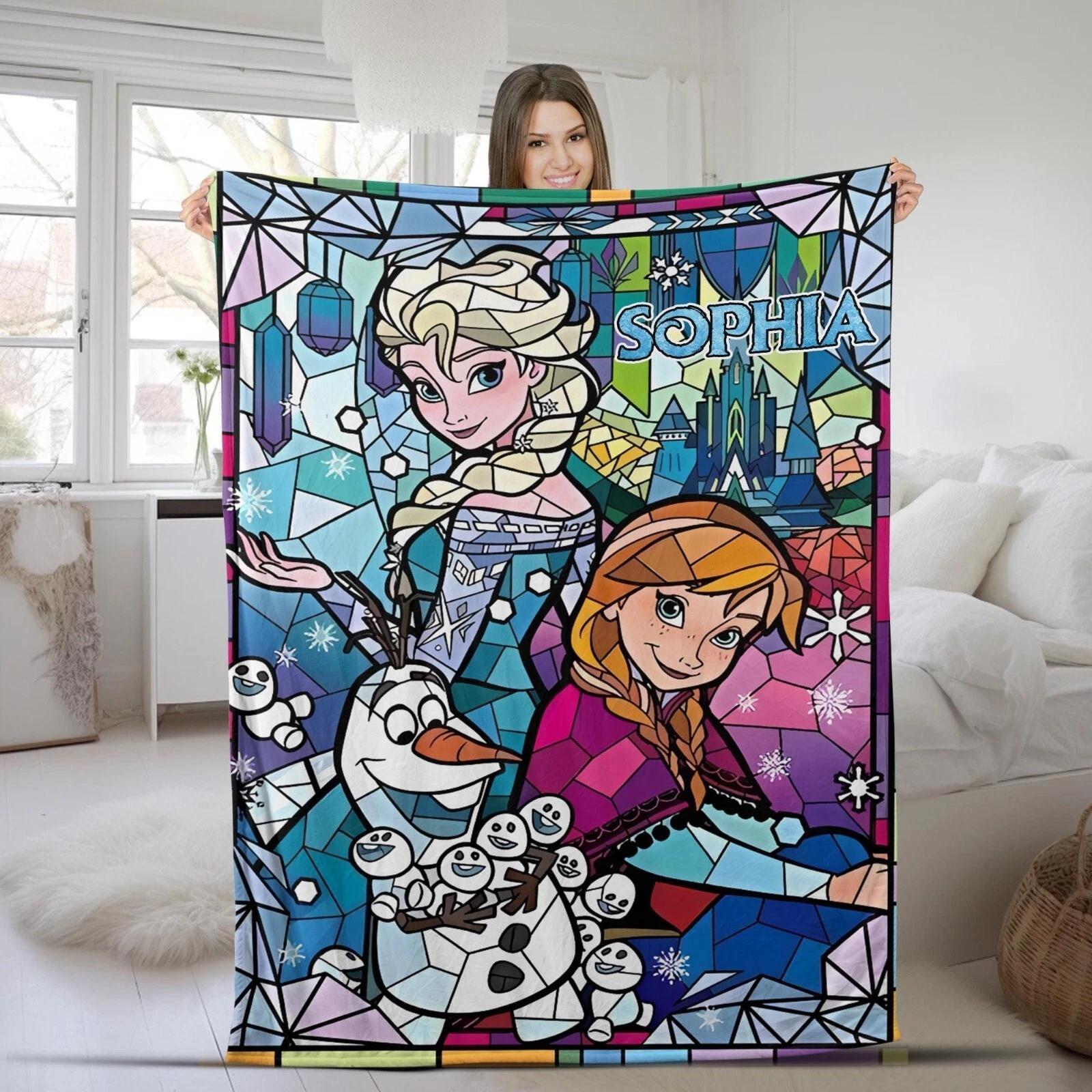 Personalized Name Frozen Blanket Princess Elsa Fleece Sherpa Blanket
