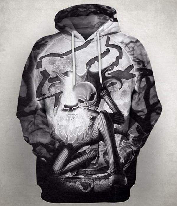 Jack Skellington Fox Racing Dirt Bike Flame 3D All Over Print Hoodie & Zip Hoodie