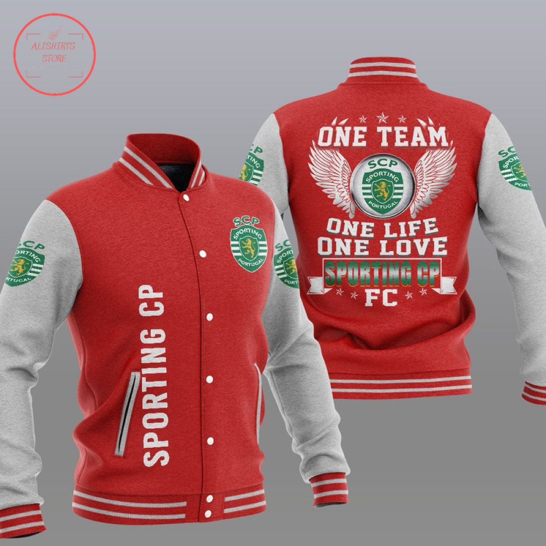 Sporting CP Red White Baseball Jacket